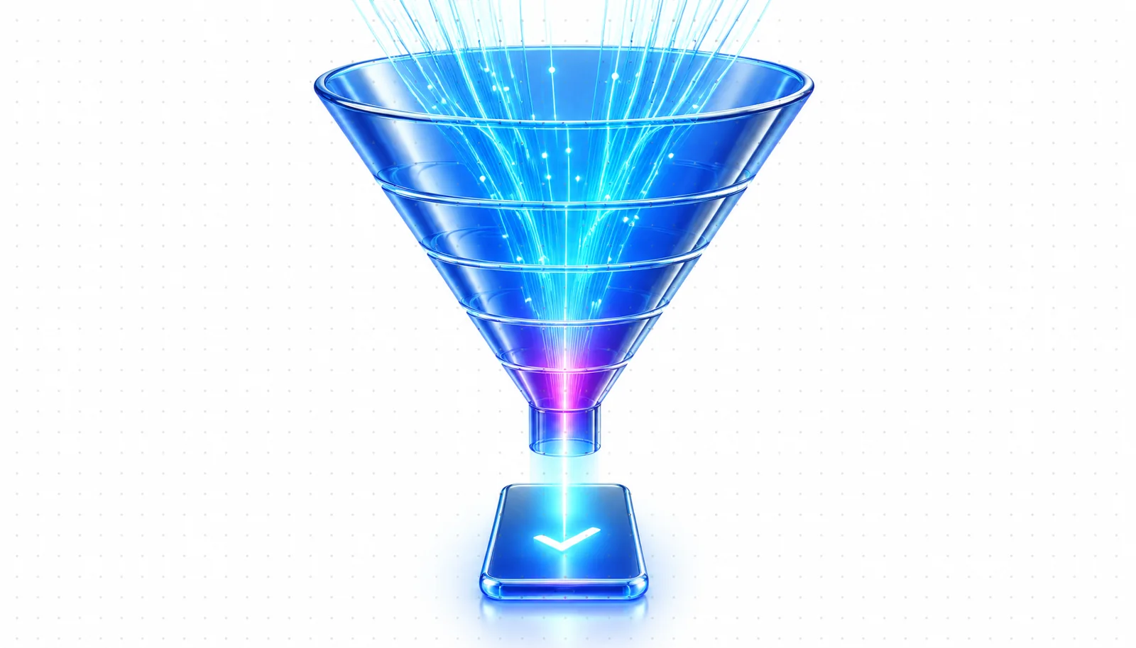Consumer traffic enters the funnel; one completed sale lands on a phone