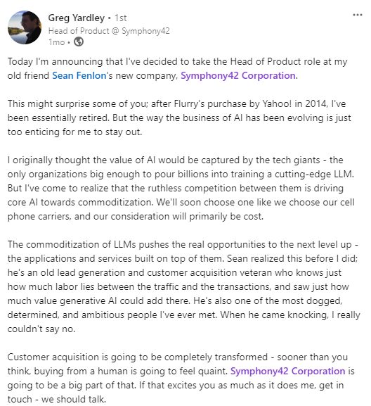 Greg Yardley Joins Symphony42 as Head of Product -- February 2024